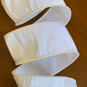 1.5&quot; 2.5&quot; or 4&quot; White Dupioni ~ Faux Silk ~ Fabric Ribbon ~ Wired Edges ~ By The Roll
