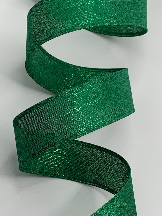 Green Ribbon, Green Metallic Ribbon, Emerald Green Ribbon, Mardi Gras  Ribbon, Christmas Ribbon, 1 1/2 Wired Ribbon, 10 Yard Roll