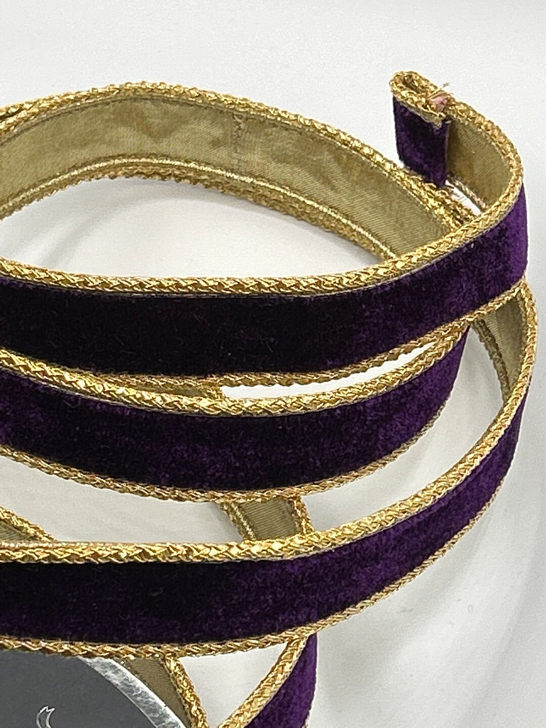 1 Dark Purple Velvet Ribbon Gold Back Wired Edges Farrisilk Stiff 10