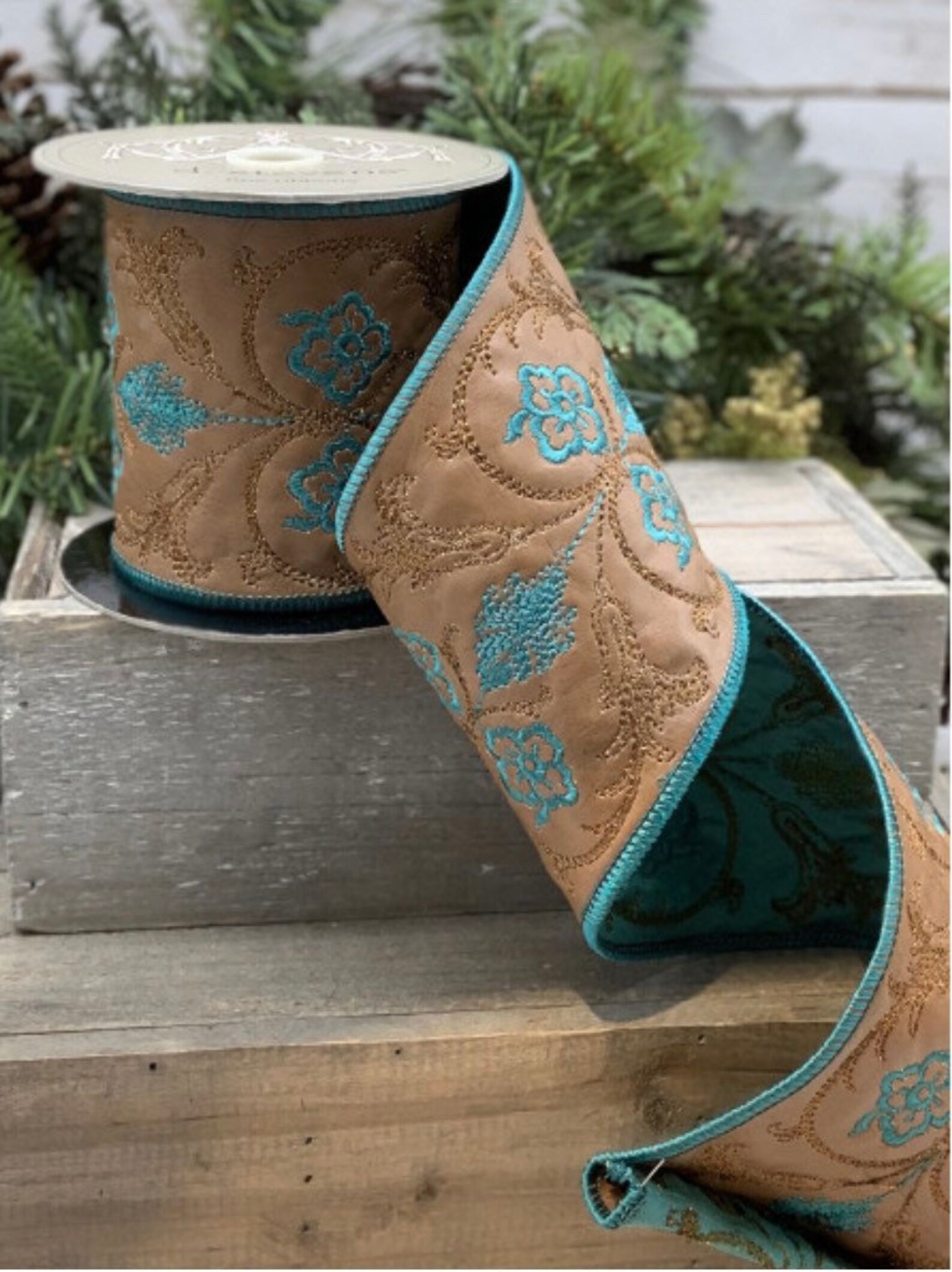 4 Faux Leather Ribbon Turquoise and Copper Embroidery Etsy