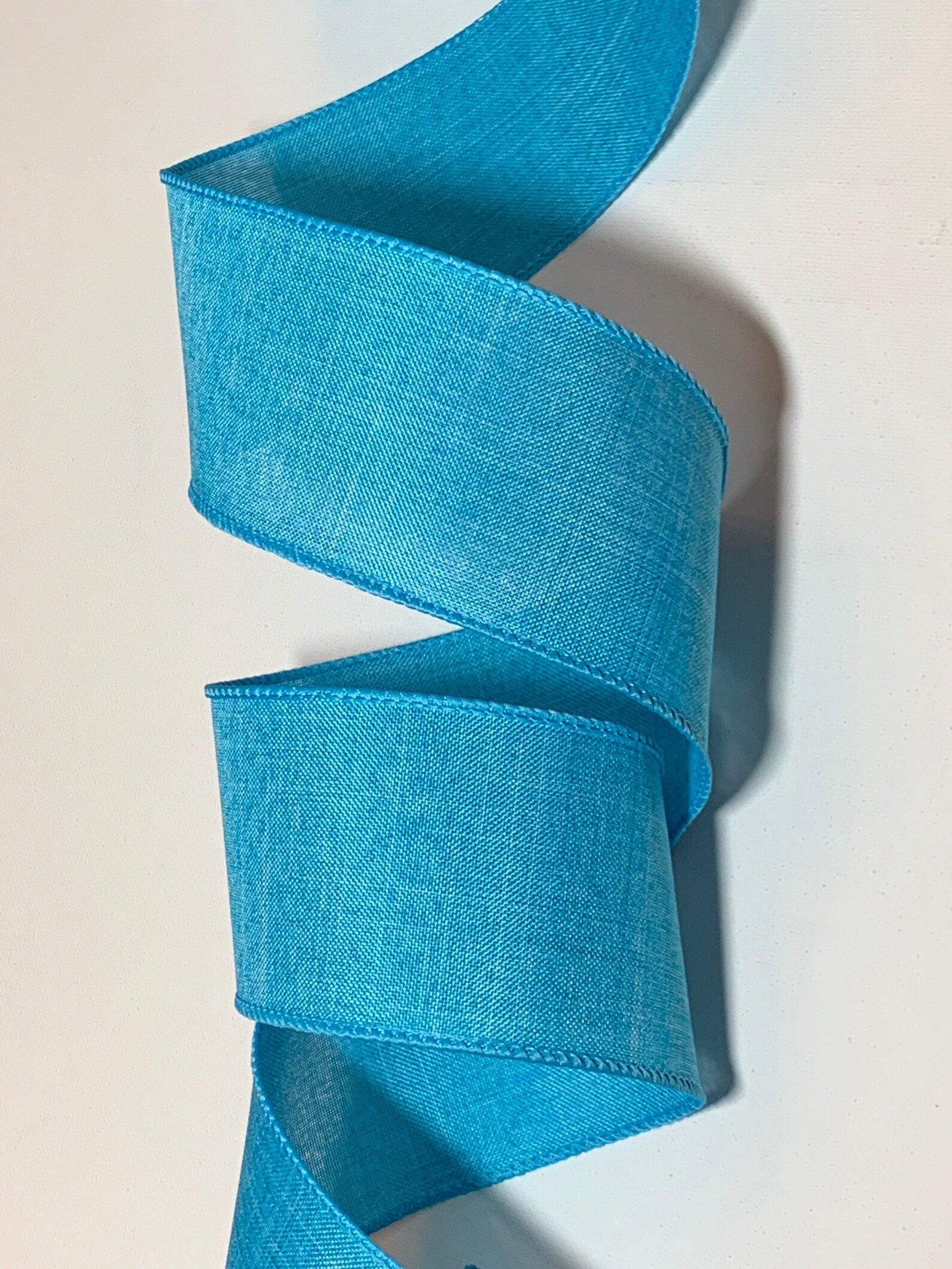 2.5 Turquoise Linen Ribbon Solid Color Wired Ribbon Etsy