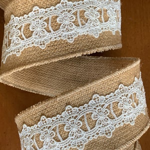 2.5 Natural Burlap Ribbon Eyelet Lace Wired Edges d stevens 10 Yard Roll Bild 3