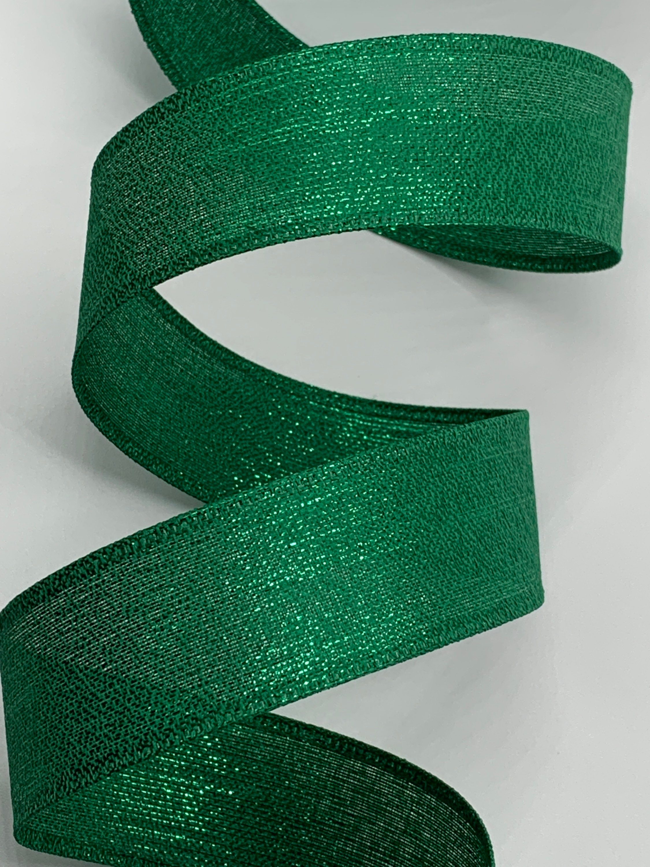1.5 inch x 10 Yard Diagonal Weave Emerald Green Fabric Ribbon