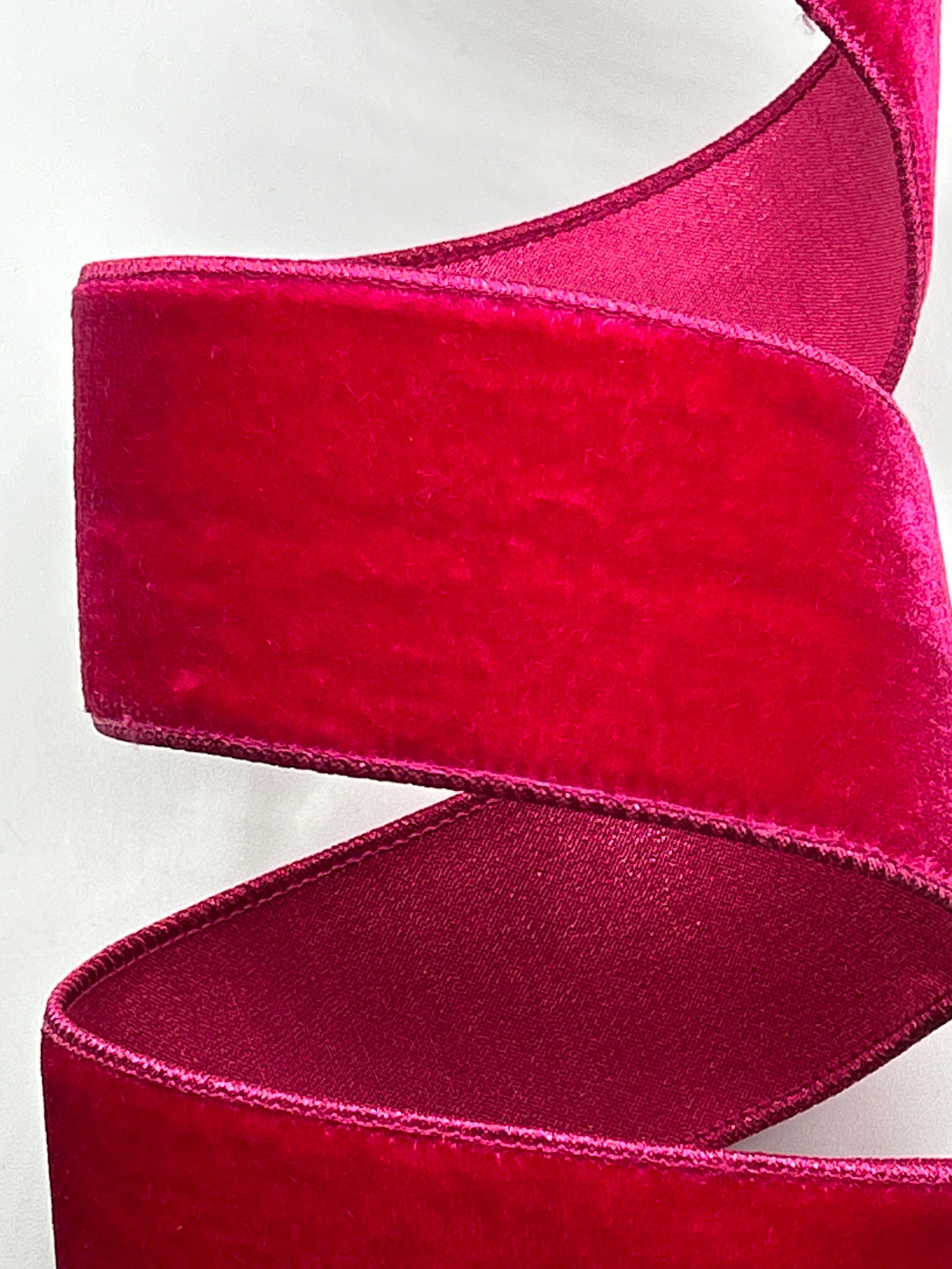 2.5 or 4 Hot Pink Velvet Ribbon Dark Pink Metallic Hot Pink Back Wired  Edges Farrisilk 10 Yard Roll 