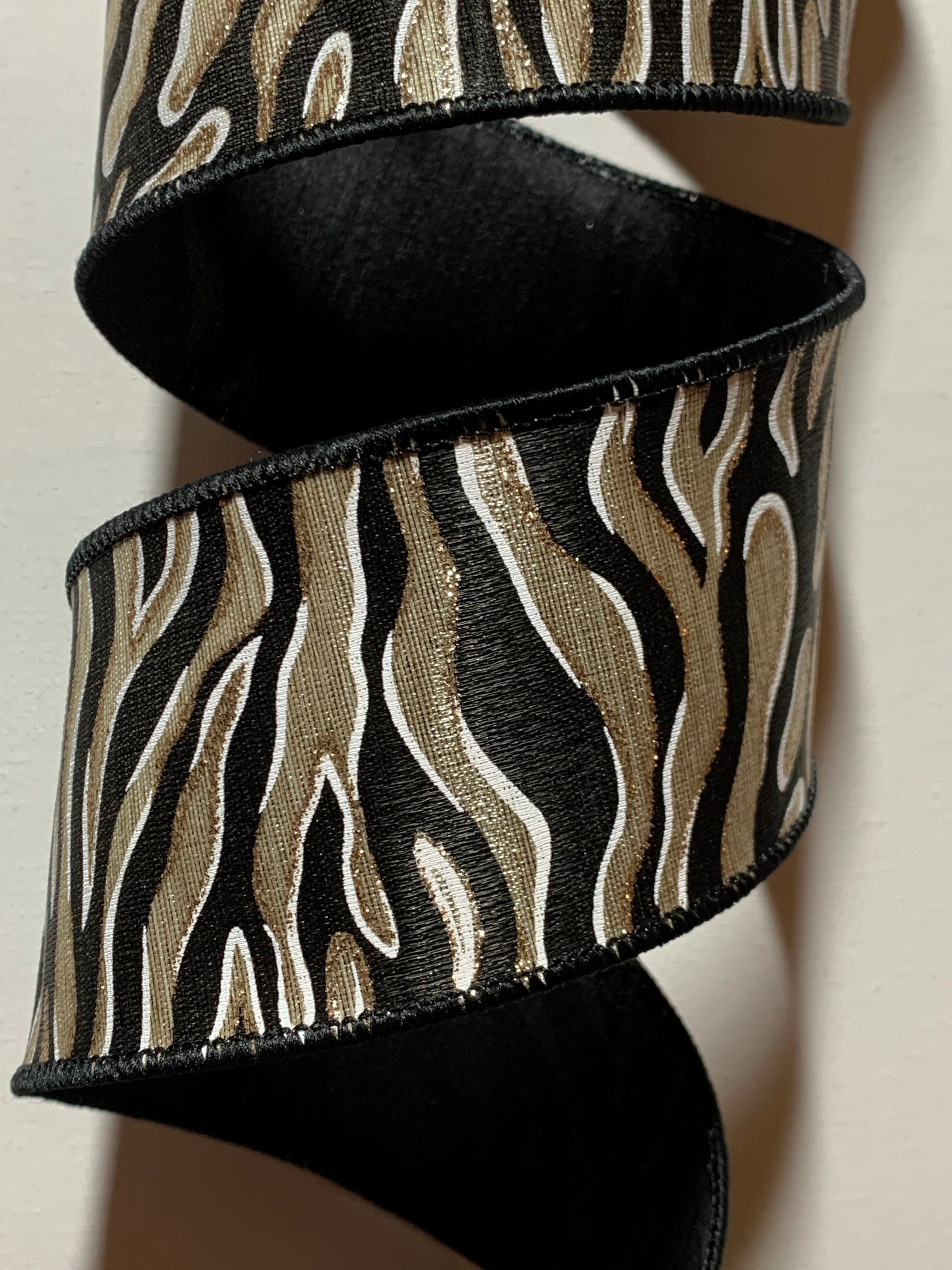 2.5 Glittered Zebra Striped Wired Ribbon Black and Etsy
