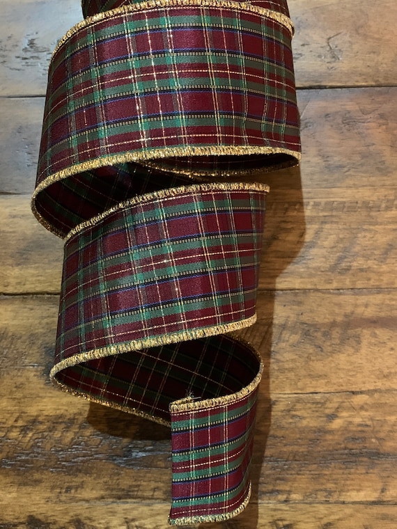 4 Inch Wired Plaid Christmas Ribbon Frosted Greensboro Plaid Dupioni We ...
