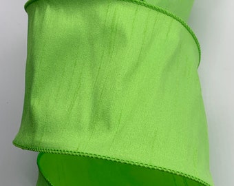 1.5" 2.5" or 4"  Lime Green Dupioni Ribbon ~ Wired Edges ~ Faux Silk ~ By The Roll