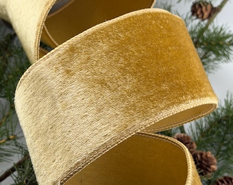 3" Gold Iced Velvet Ribbon ~ Gold Back ~ Wired Edges ~ d stevens ~ 10 Yard Roll