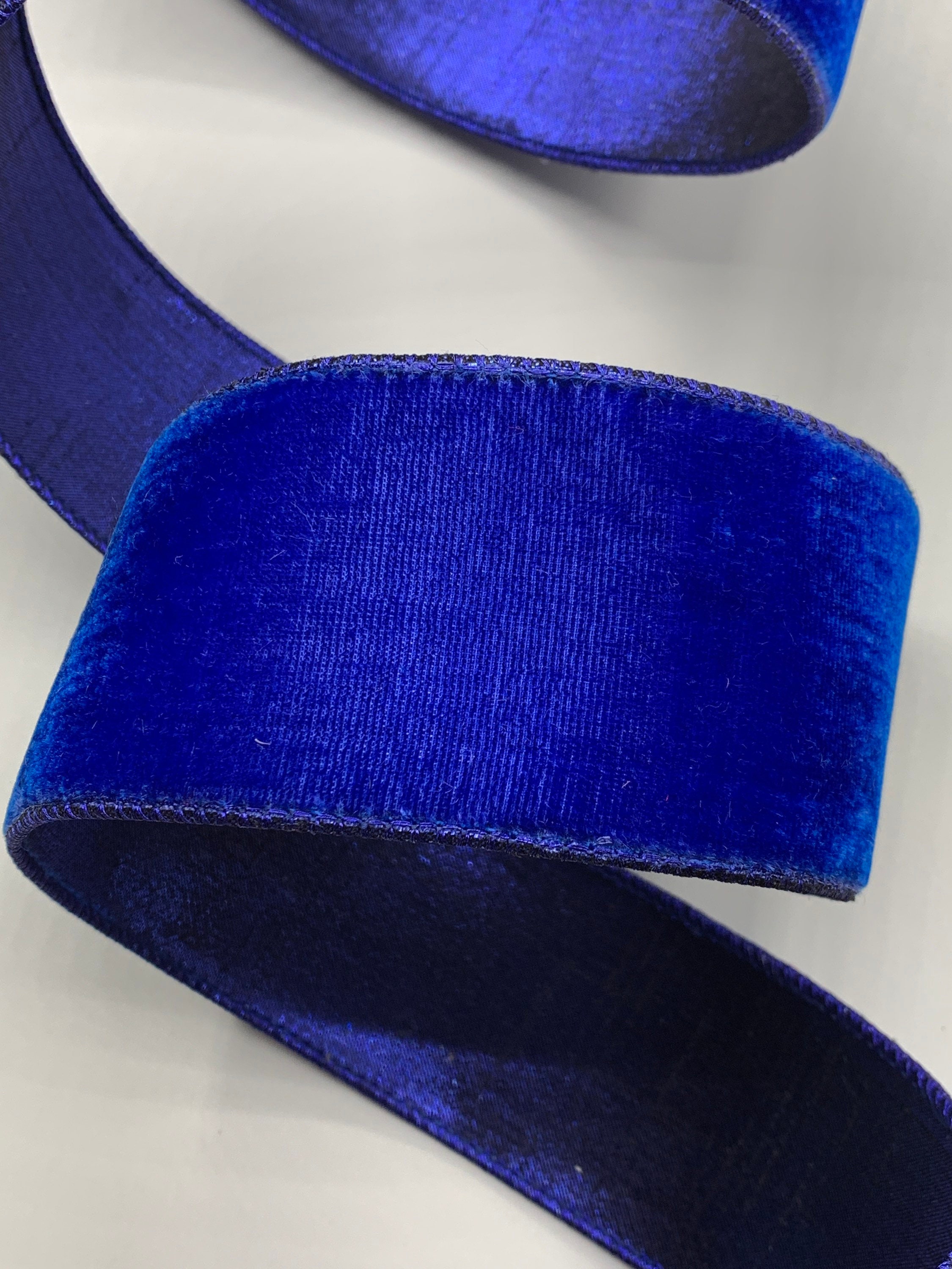Royal blue plush velvet luster 2.5” farrisilk wired ribbon - Greenery Market