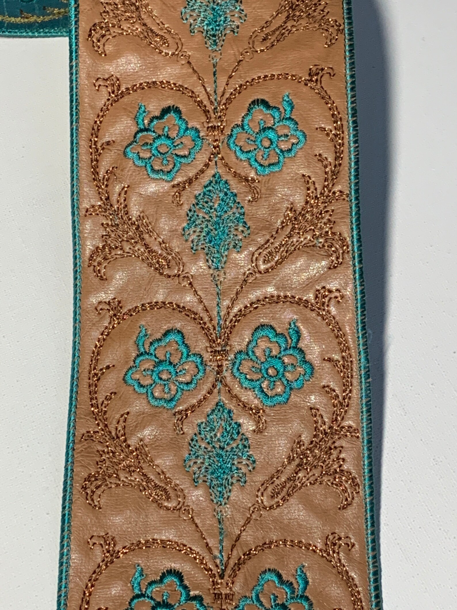 4 Faux Leather Ribbon Turquoise and Copper Embroidery Etsy