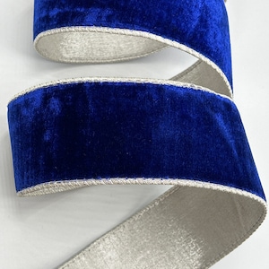 2.5&quot; Cobalt Blue Velvet Ribbon ~ Metallic Silver Back ~ Wired Edges ~ d stevens ~ 10 Yard Roll
