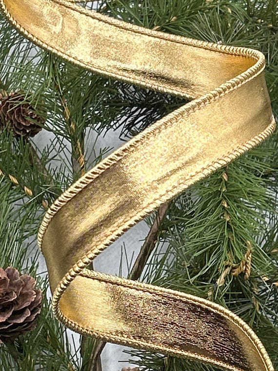 1" Metallic Gold Ribbon ~ Mirror Fantasy ~ Thick ~ Wired Edges ~ 10 Yard Roll