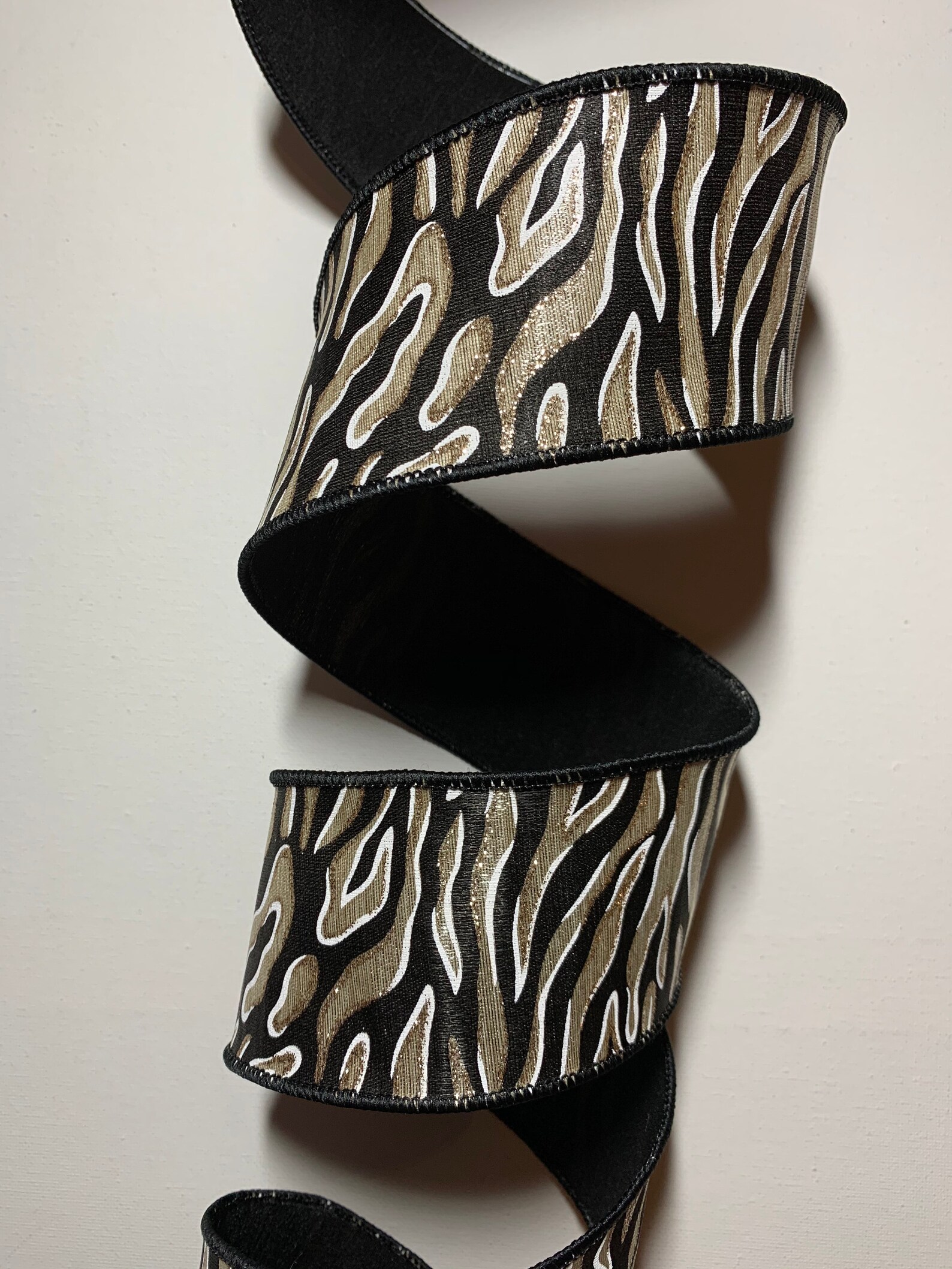 2.5 Glittered Zebra Striped Wired Ribbon Black and Etsy