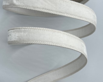 White Lush Velvet Ribbon with Silver Trim & Backing