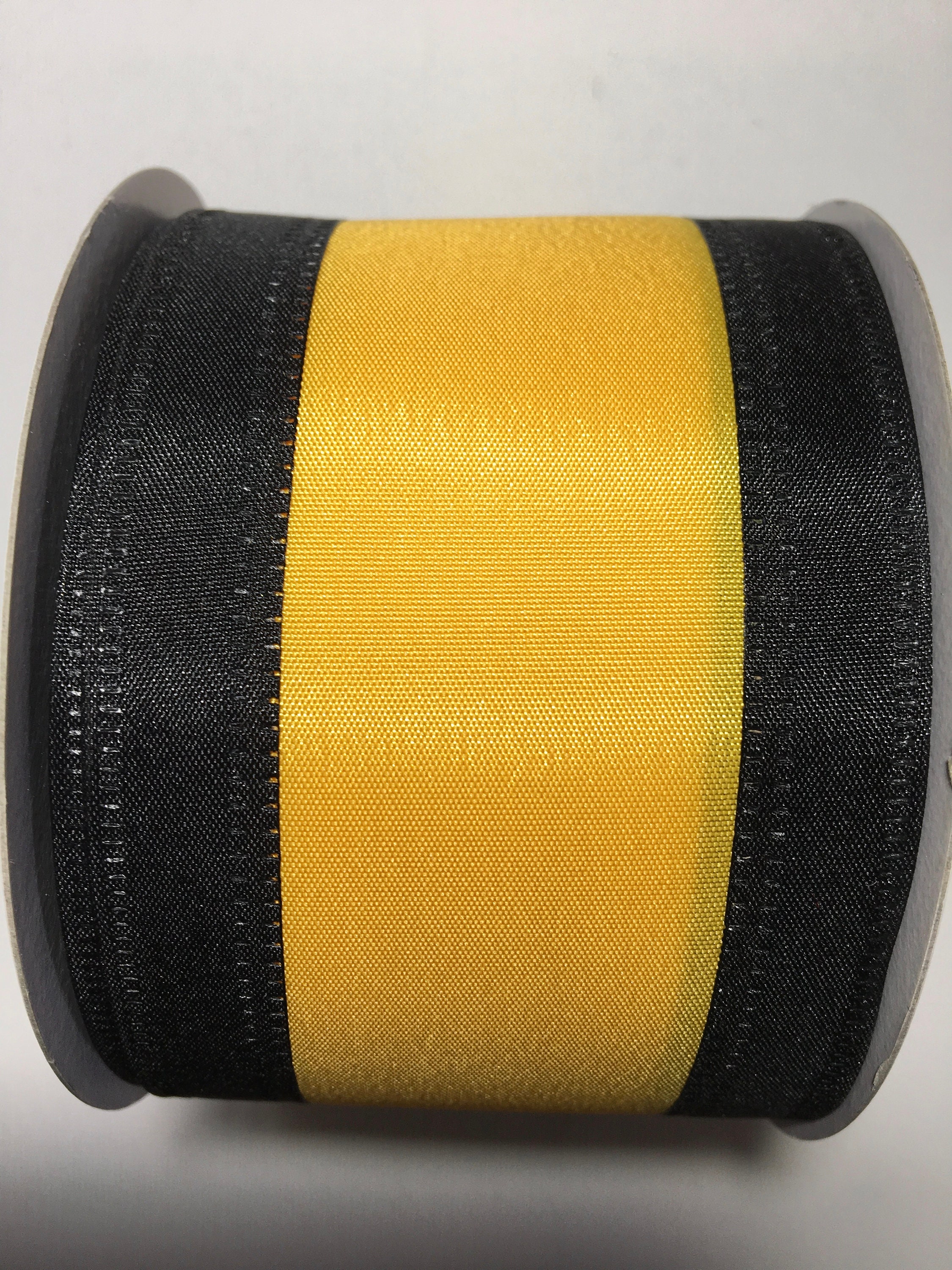 2.5 Black and Gold Stripe Ribbon Wired Edges Sold by the Etsy