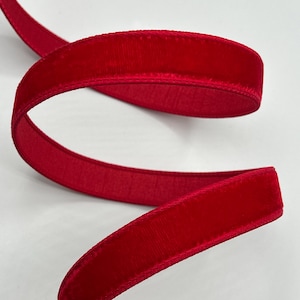 1&quot; Red Velvet Ribbon ~ Red Dupion Back ~ Wired Edges ~ d stevens ~ 10 Yard Roll