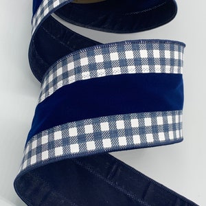 4&quot; Navy Blue Velvet Ribbon ~ Navy & White Borders ~ d stevens ~ Wired Edges ~ 10 Yard Roll