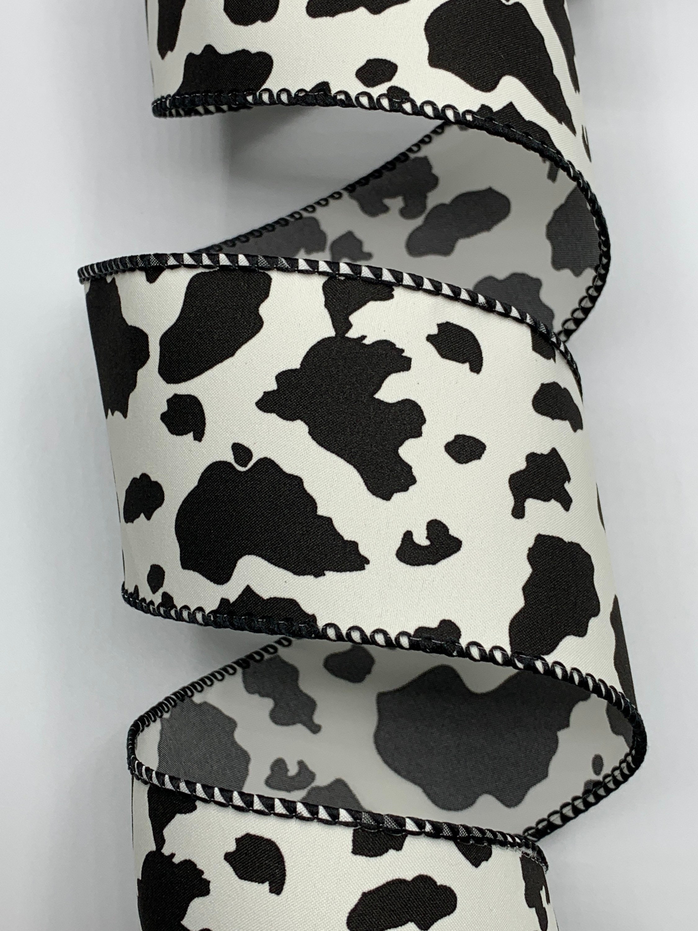 1 Roll Cow Print Ribbon, Cow Printed Ribbon, Metal Edge Cow Pattern Ribbon,  Cow Spots Decorative Fabric Ribbon