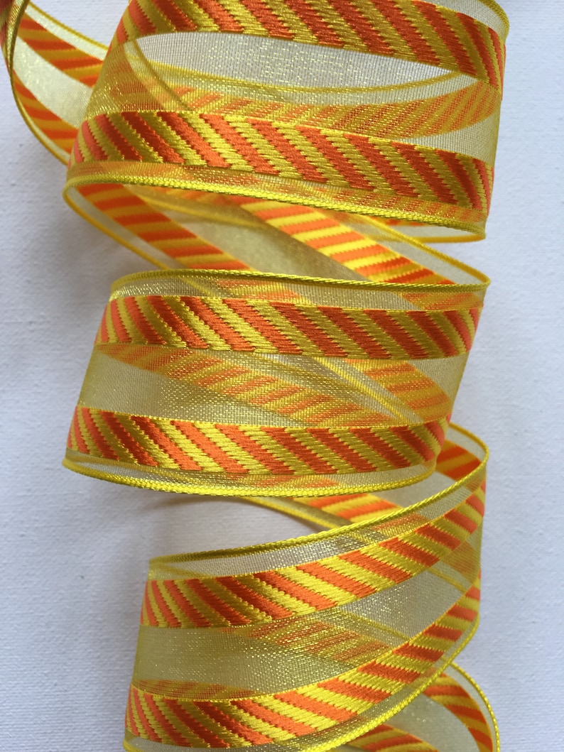 1.5 Sheer Ribbon Orange and Yellow Wired Edges Sold by the 10 Yard Spool