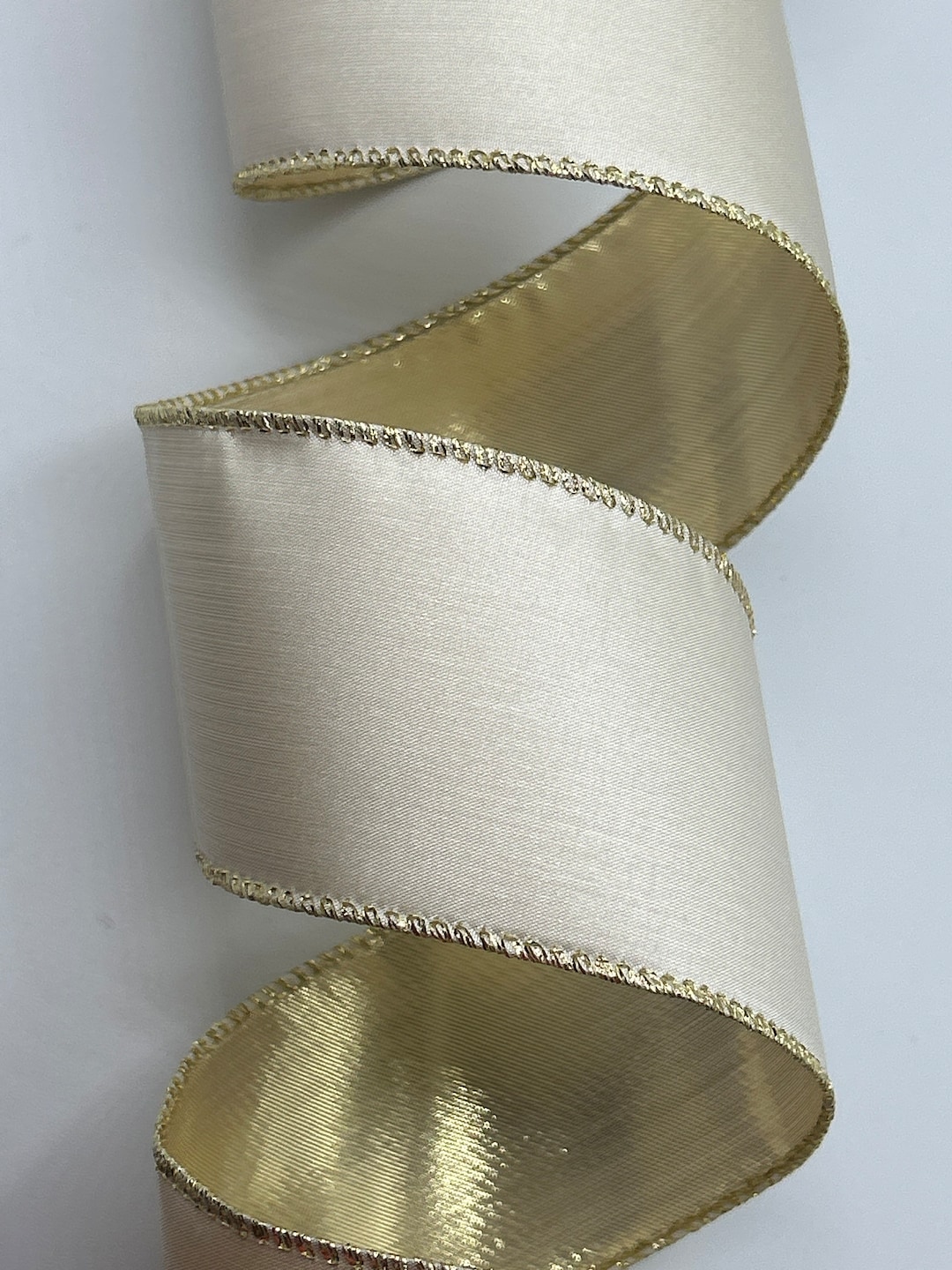 1" 2.5" or 4" Ivory Taffeta Ribbon ~ Metallic Gold Back ~ D Stevens ...