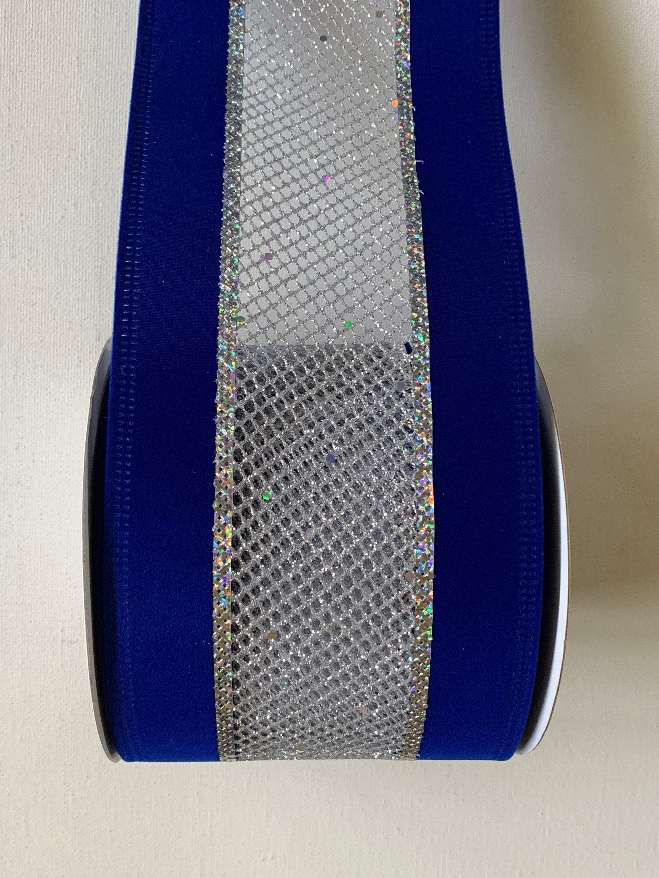 4 X 5YD Blue Velvet Ribbon With Silver Jewels
