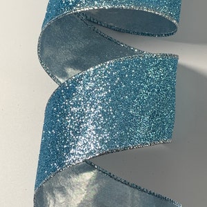 2.5" Glitter Lame Ribbon ~ Aqua ~ Wired Edges ~ 10 Yards