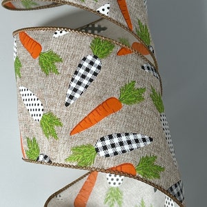 4&quot; Carrots on Natural Ribbon ~ Wired Edges ~ d stevens ~ 10 Yard Roll