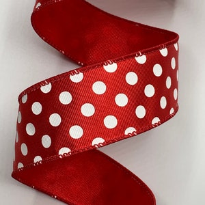 1.5&quot; Red Grosgrain Ribbon ~ White Dots ~ Wired Edges ~ 10 Yards Cut