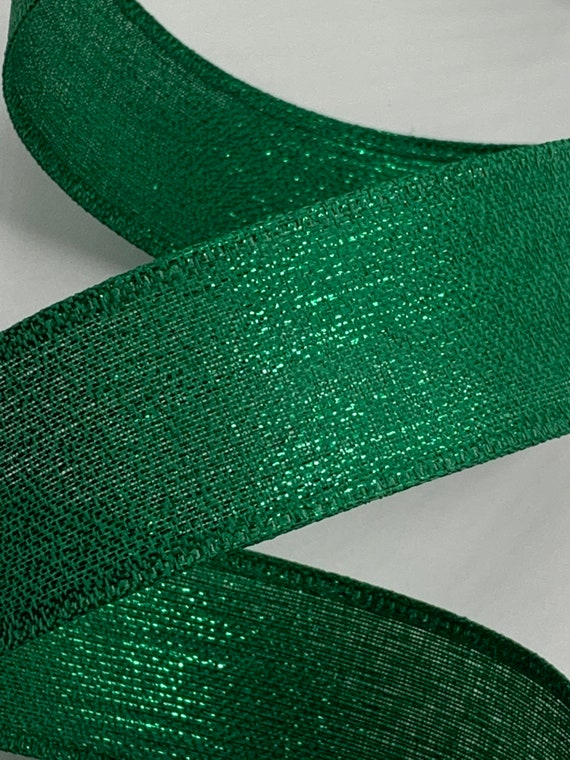 1.5 Metallic Emerald Green Ribbon Wired Edges 10 Yards Cut 