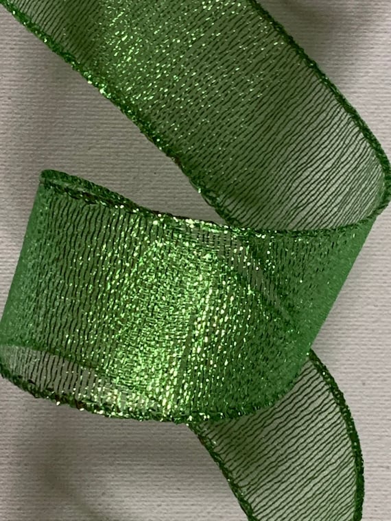 1.5" or 2.5" Metallic Sheer Ribbon ~ Lime Green ~ Wired Edges ~ 10 Yards