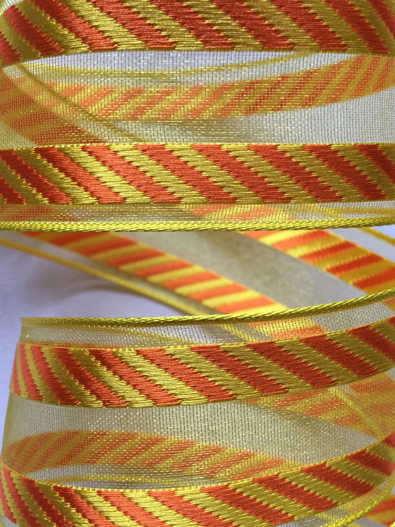 1.5 Sheer Ribbon Orange and Yellow Wired Edges Sold by the 10 Yard Spool