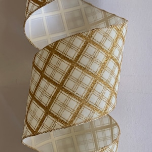 4&quot; Gold Glittered Lattice on Ivory Velvet Ribbon ~ Wired Edges ~ 10 Yard Roll