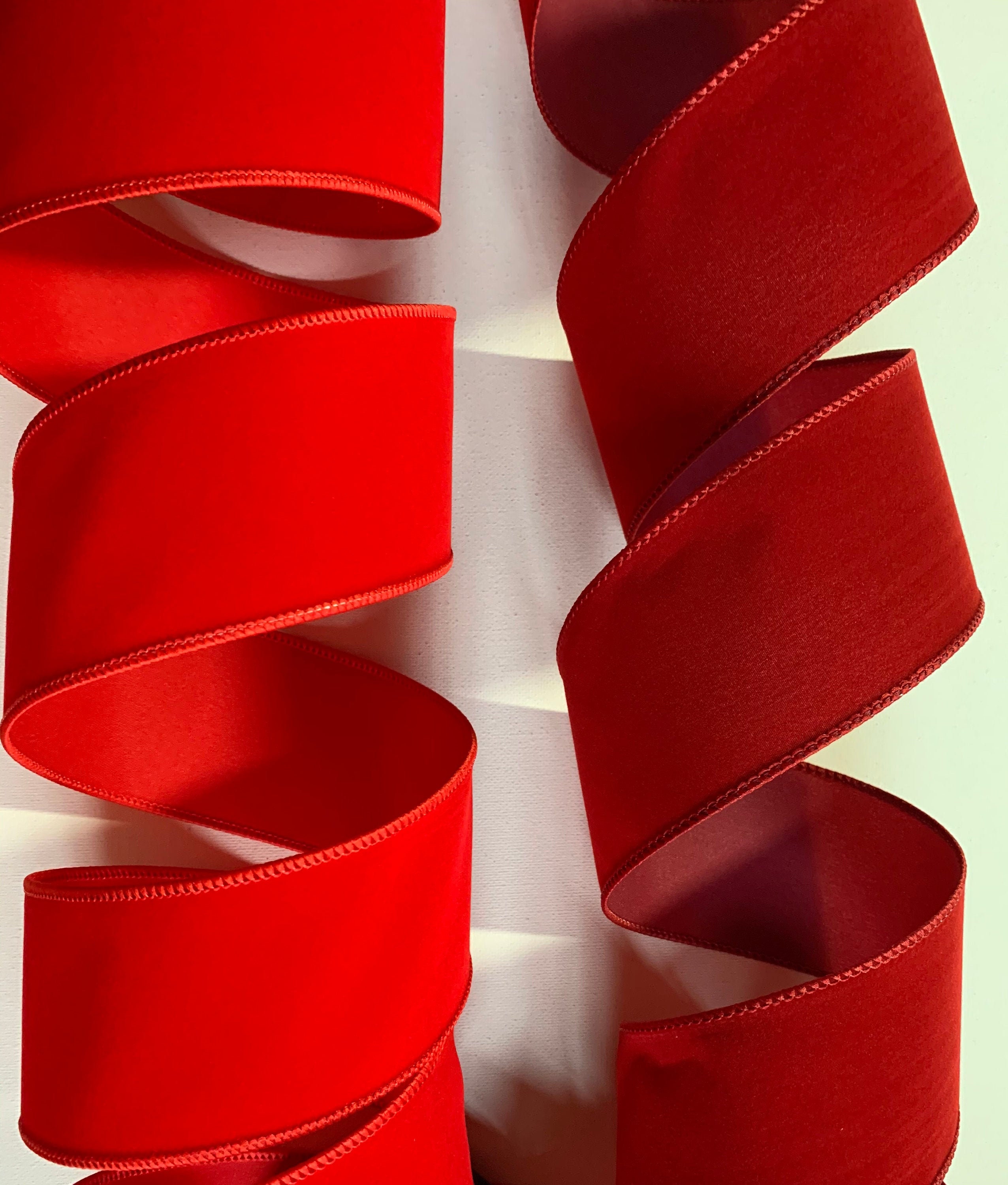 1.5 2.5 or 4 Bright Red or Scarlet / Brick Red Velvet Ribbon Wired Edges 10  Yard Roll or 50 Yard Roll 