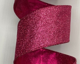 2.5" Glitter Lame Ribbon ~ Fuchsia ~ Wired Edges ~ 10 Yards