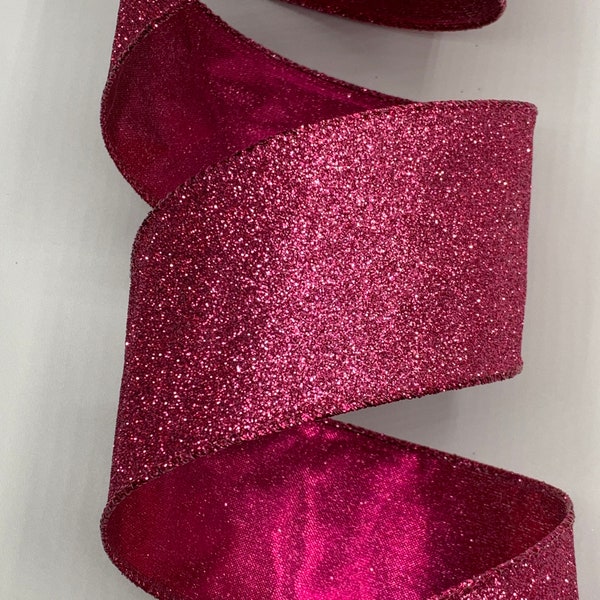 2.5" Glitter Lame Ribbon ~ Fuchsia ~ Wired Edges ~ 10 Yards