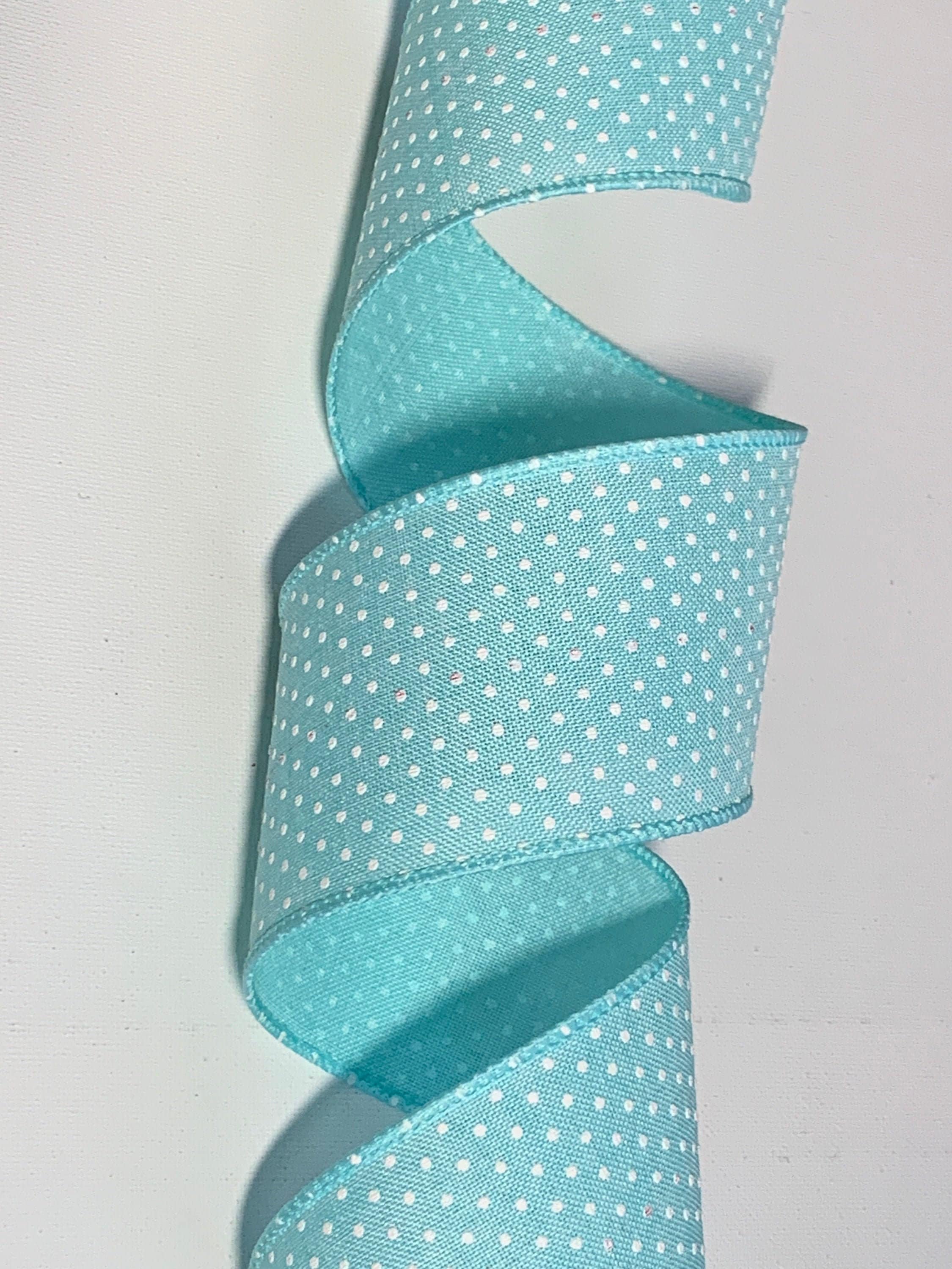 2.5 Aqua White Swiss Dot Ribbon Wired Edges 10 Yard Etsy