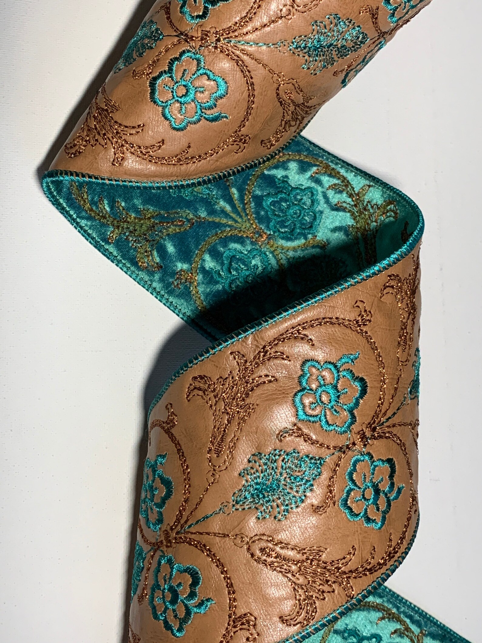 4 Faux Leather Ribbon Turquoise and Copper Embroidery Etsy