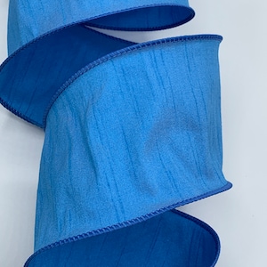 1.5&quot; 2.5&quot; or 4&quot; Blue Dupioni Ribbon ~ Medium Blue ~ Wired Edges ~ 10 Yard Roll