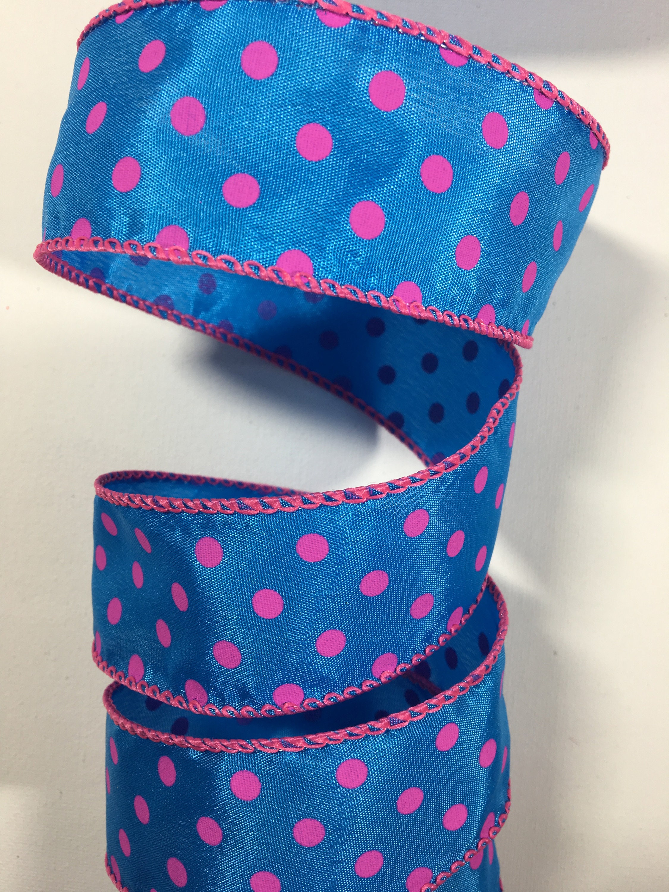 1.5 Wide Turquoise Ribbon With Fuchsia Dots Wired Edges - Etsy UK