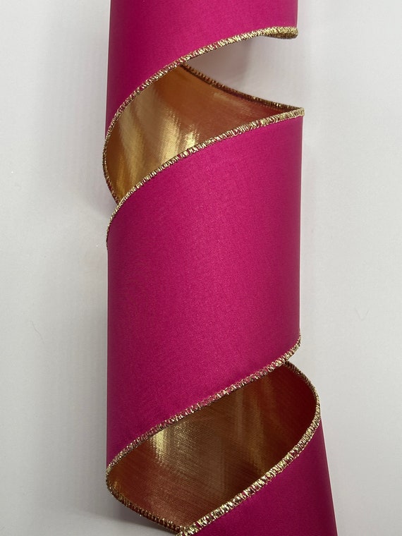 10 yards x 1.5 inch Pink and Gold Stripes Ribbon