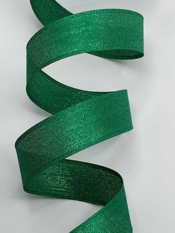 1.5 Metallic Emerald Green Ribbon Wired Edges 10 Yards Cut 