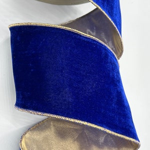 4&quot; Royal Blue Vintage French Velvet Ribbon ~ Metallic Back ~ Wired Edges ~ d stevens ~ 10 Yard Roll
