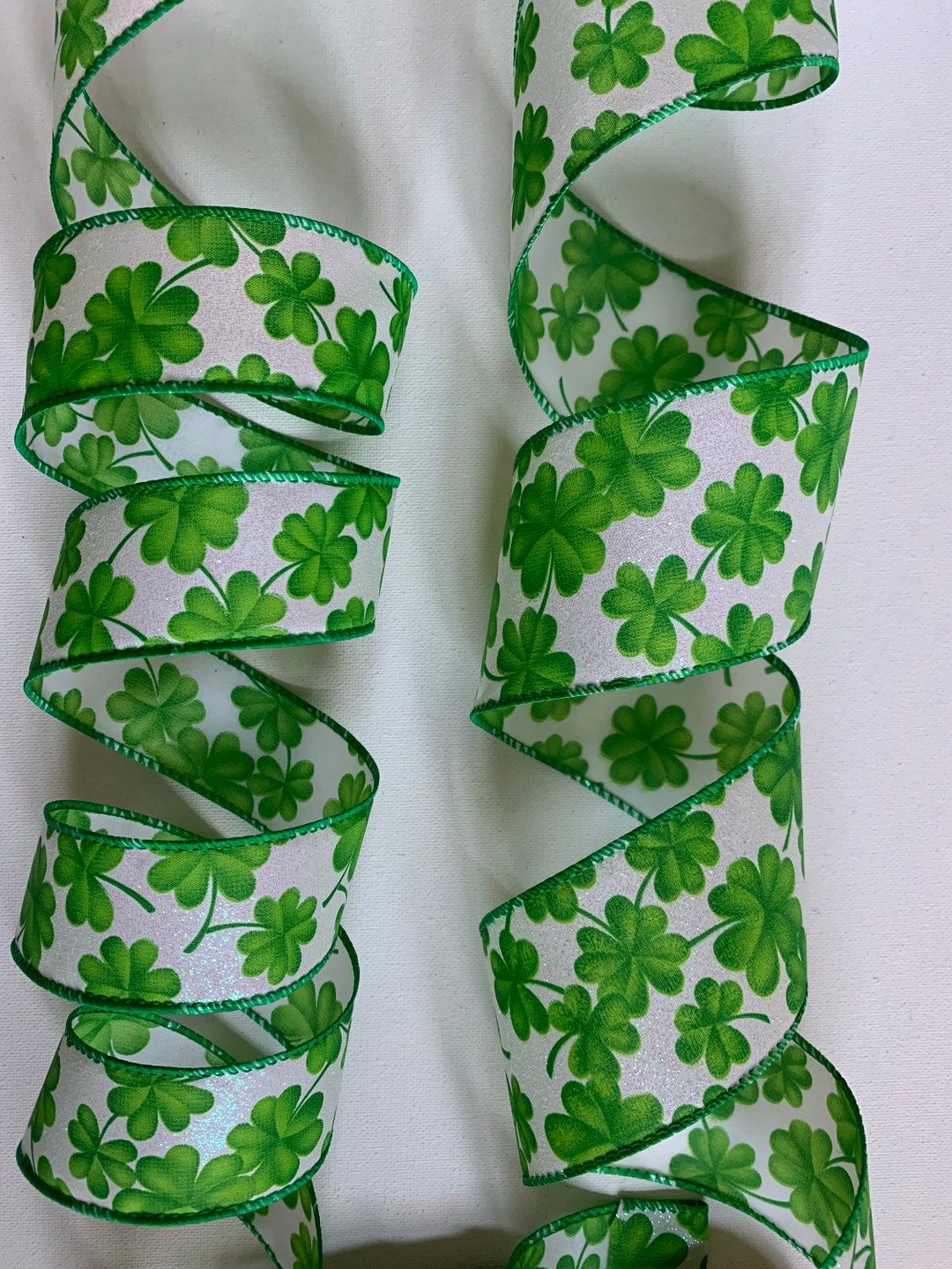 2.5 or 1.5 White Iridescent Ribbon With Green Etsy