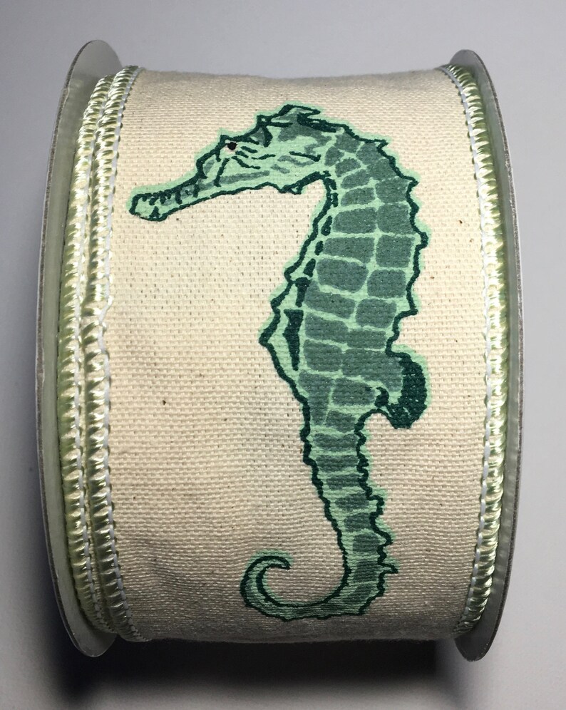 2.5 Canvas Seahorse Ribbon Coastal Green Wired Edges Etsy