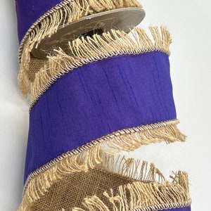 2.5&quot; or 4&quot; Purple Dupion Ribbon ~ Jute Back ~ Fringed Edges ~ Wired ~ d stevens ~ 5 Yard Roll