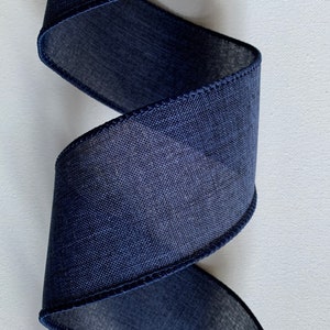 1.5&quot; or 2.5&quot; Denim Blue Linen Ribbon ~ Full Roll ~ Soft ~ Solid Color ~ Wired Edges ~ 10 Yard Roll