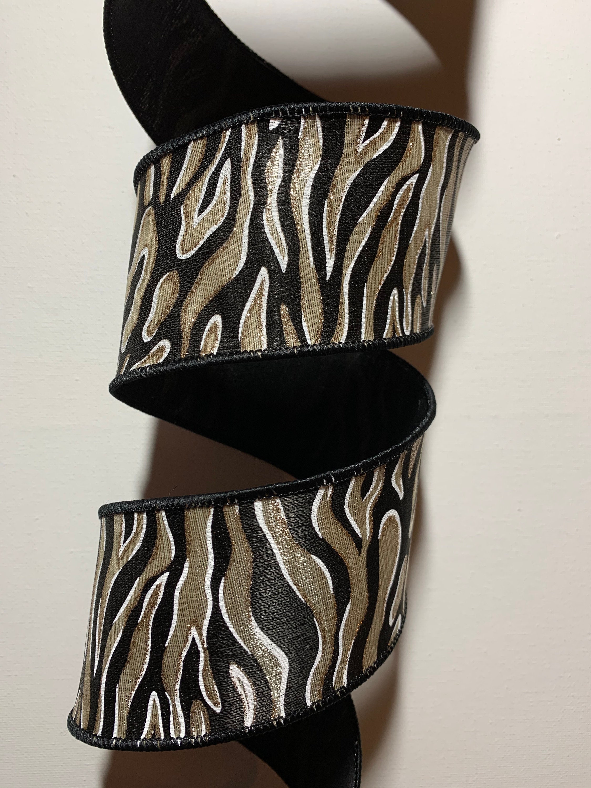 2.5 Glittered Zebra Striped Wired Ribbon Black and Etsy