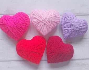 Yarn Wrapped Heart Home Decor | Handmade Gift | Red, Pink, Lilac