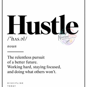 Hustle Definition Poster, Motivational Wall Art, Entrepreneur Office Decor, Work Hard Quote, A3 Digital Download