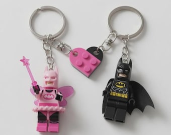 Op Batman geïnspireerde sleutelhangerset voor koppels | Schattige superheldenbeeldjes | Romantisch bijpassend cadeau voor stellen